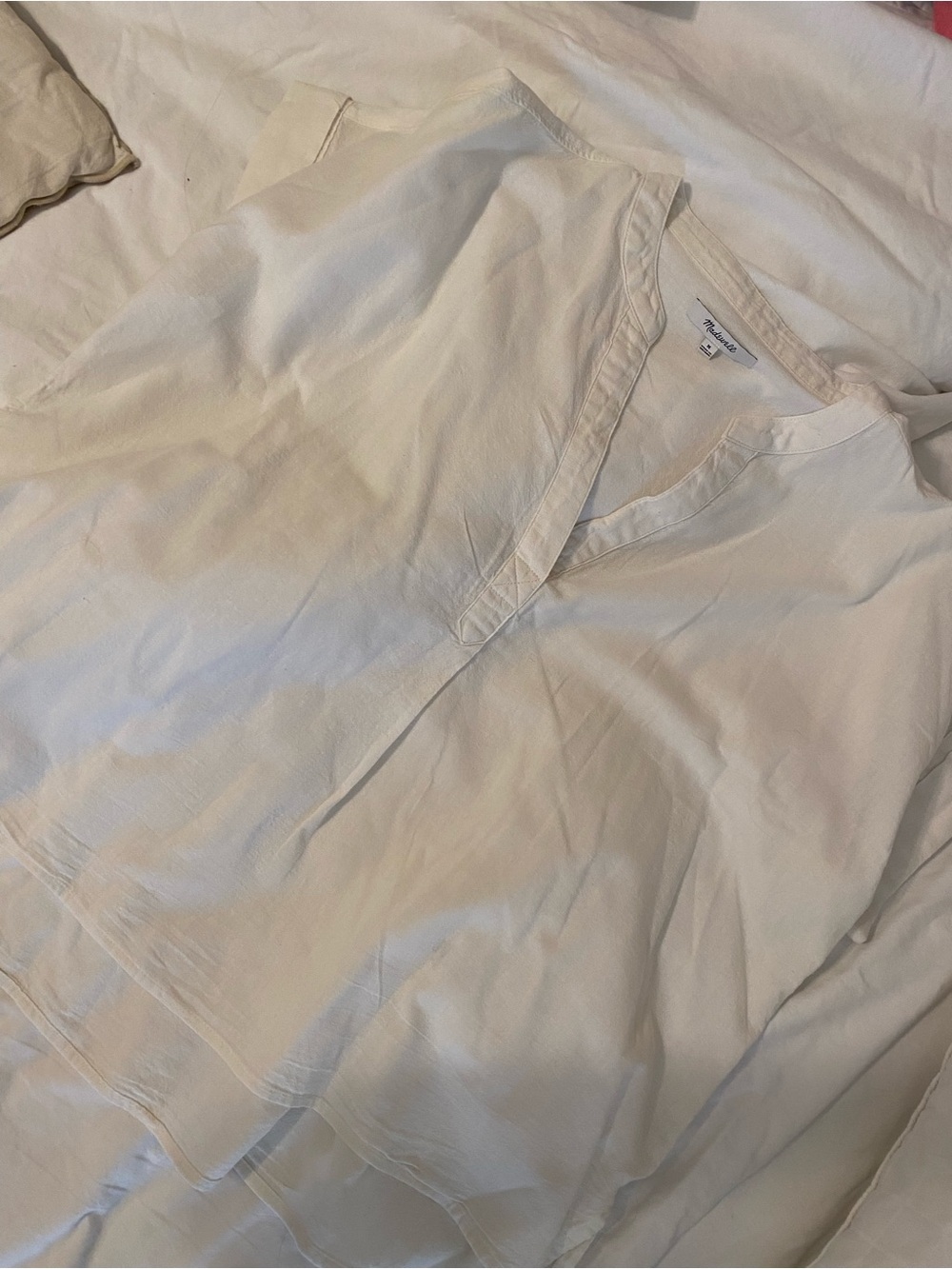 Madewell Cream Long-Sleeve Split-Neck Blouse